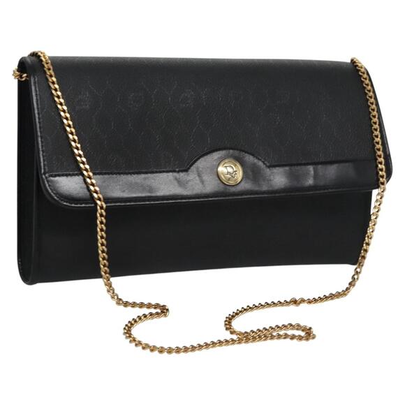 DIOR Honeycomb Canvas Chain Shoulder Bag Pvc Black Gold - Picture 1 of 12